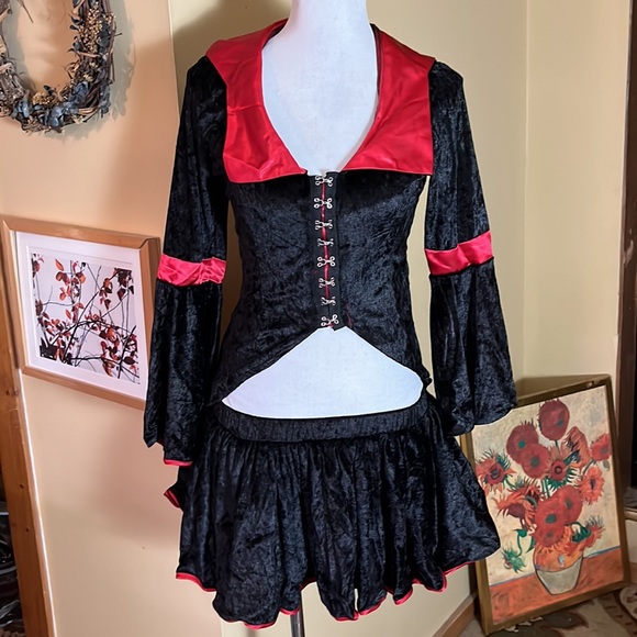 Vtg Sexy Vamprie Size Small/Medium VELVET VAMP by Delicious Corset Skirt Hat - Picture 4 of 16